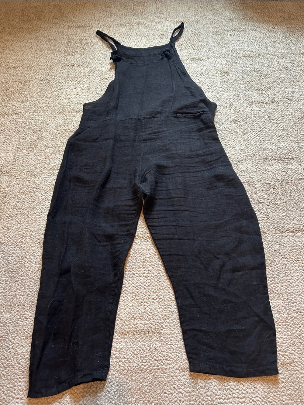 Black Women's Linen Blend Overalls Jumpsuit